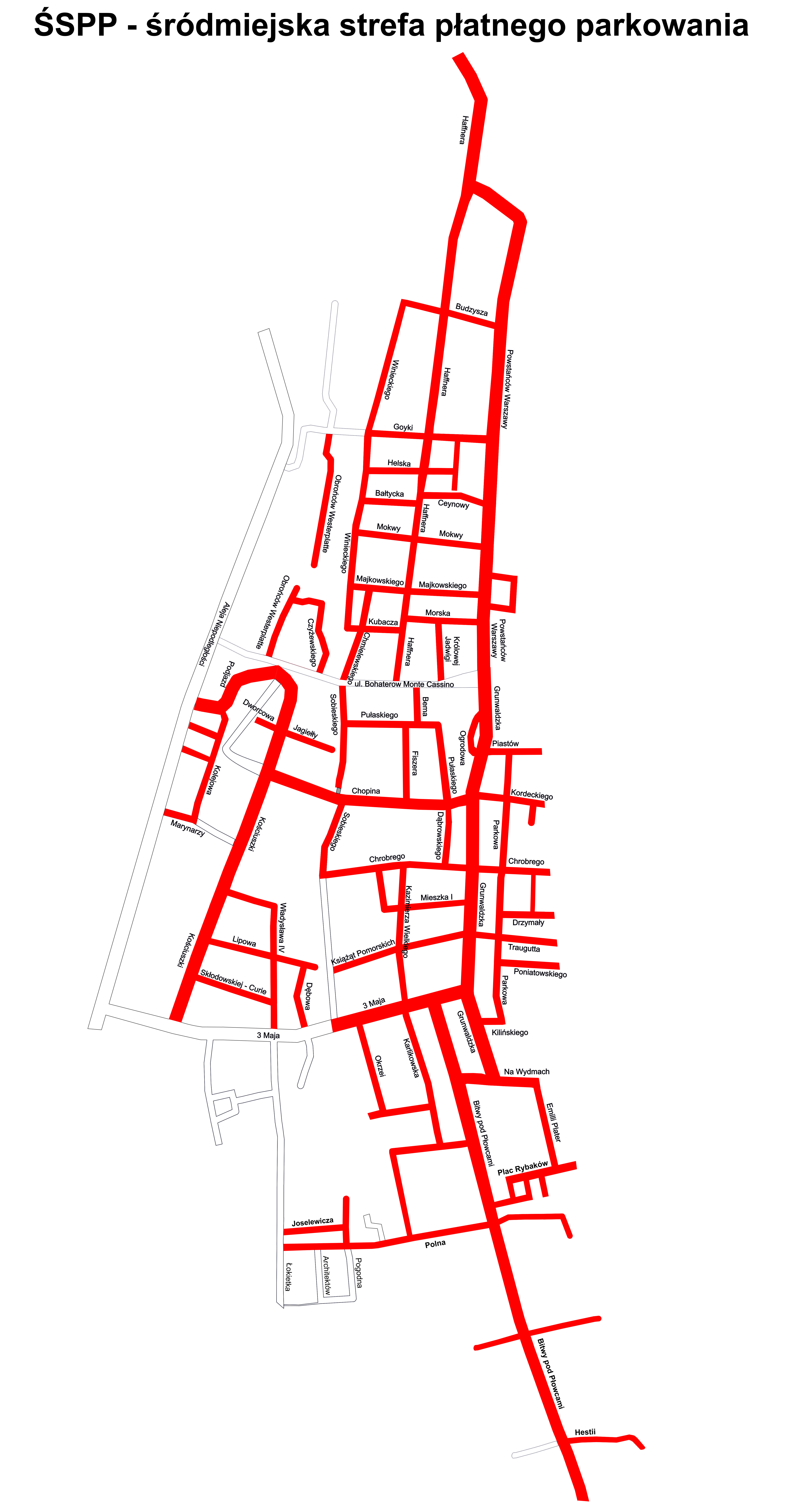 Mapa ŚSPP Sopot – Śródmiejska Strefa Płatnego Parkowania (czerwona) 2026