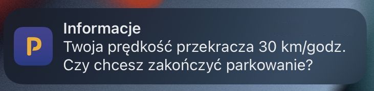 Powiadomienie AnyPark – prędkość przekracza 30 km/godz.